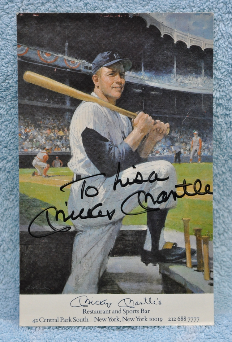 Autographed Mickey Mantle's Restaurant and Sports Bar Postcard product photo